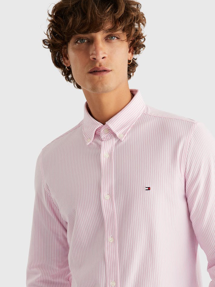 Tommy Hilfiger 1985 Collection Stripe Slim Fit Men's Shirts Pink / White | qR5x3Vrp0ULH