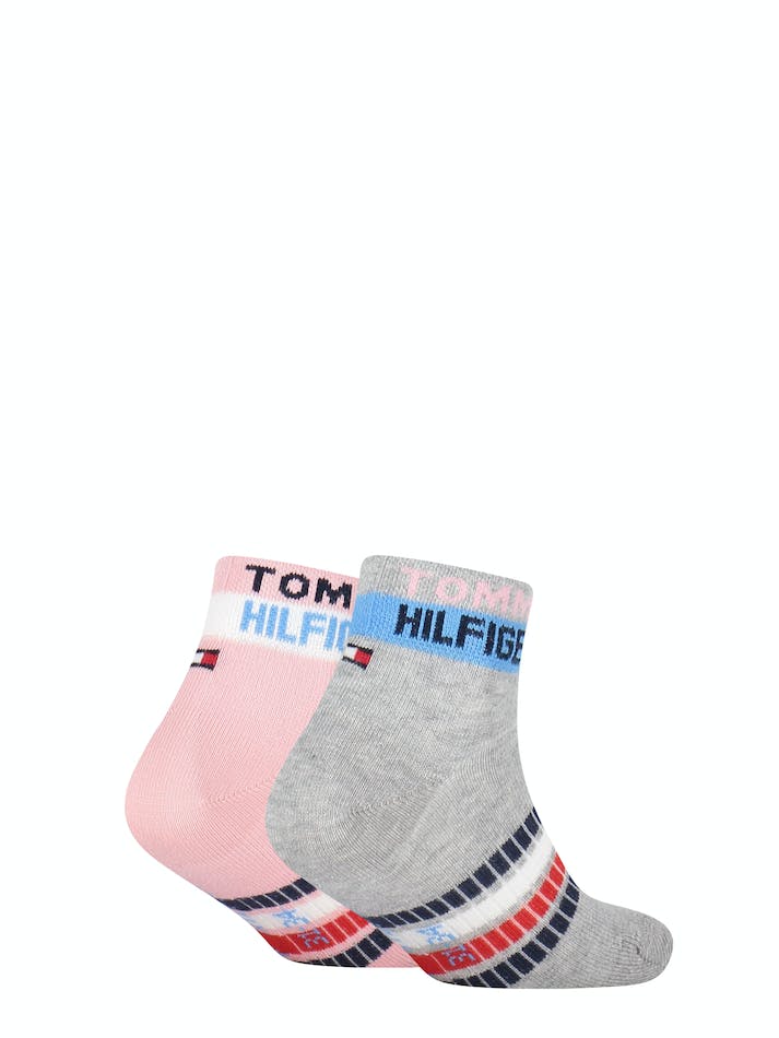 Tommy Hilfiger 2-Pack Quarter Logo Kids' Socks Light Grey | v4meumV60znl