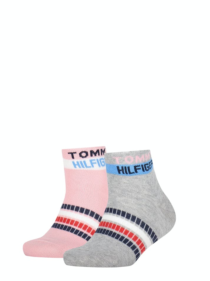 Tommy Hilfiger 2-Pack Quarter Logo Kids\' Socks Light Grey | v4meumV60znl