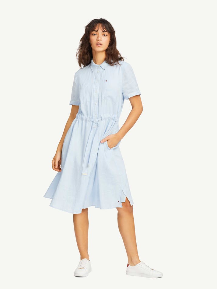 Tommy Hilfiger Alisa Linen Shirt Women\'s Dress Blue | EvaYMMa7hmnF