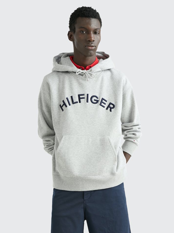 Tommy Hilfiger Arched Logo Archive Fit Men\'s Hoodie Light Grey | 78Bkzda44EZO