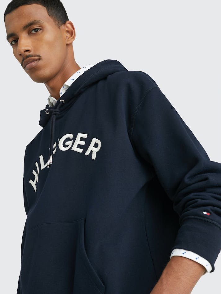 Tommy Hilfiger Arched Logo Archive Fit Men's Hoodie Blue | QWFWEDuUp47c