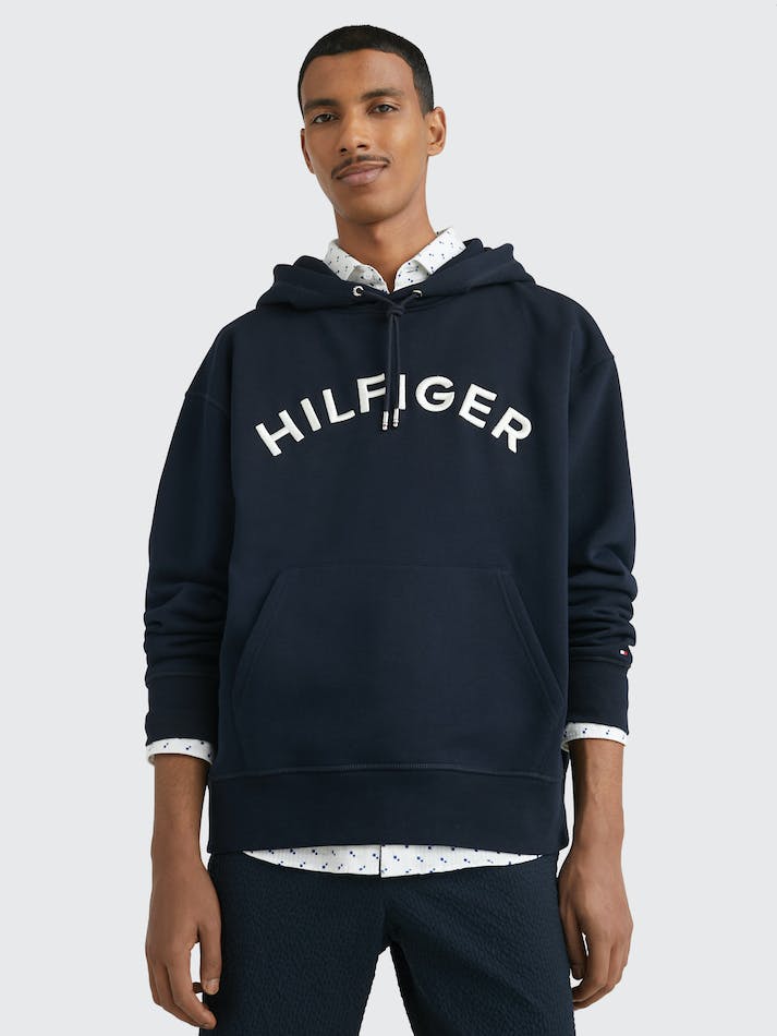 Tommy Hilfiger Arched Logo Archive Fit Men\'s Hoodie Blue | QWFWEDuUp47c