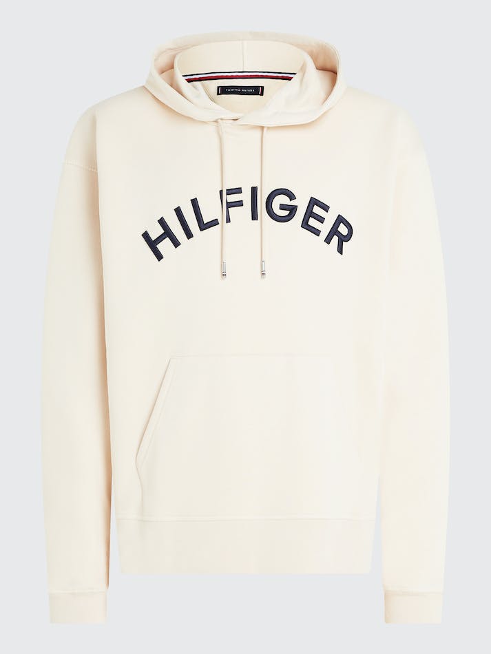 Tommy Hilfiger Arched Logo Archive Fit Men's Hoodie Beige | dTOTmT56xmUU