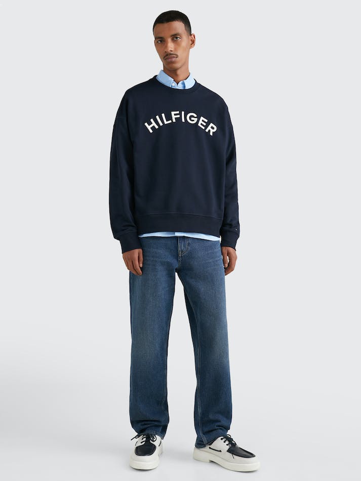 Tommy Hilfiger Arched Logo Archive Fit Men's Sweatshirt Blue | nhk7BAAQl5po