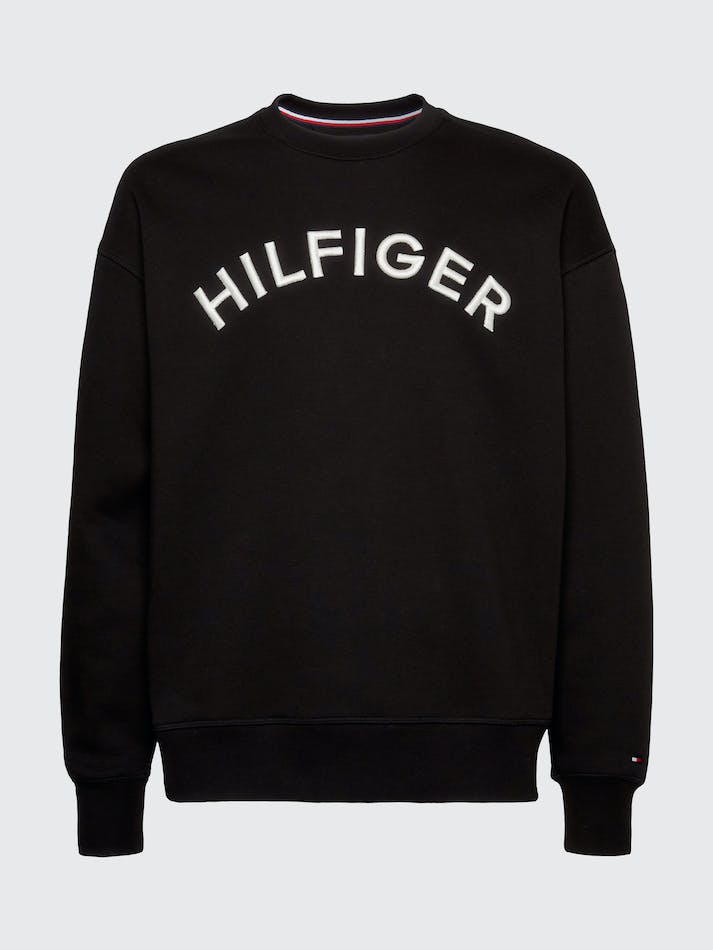 Tommy Hilfiger Arched Logo Archive Fit Men's Sweatshirt Black | vGVWEO6xVZAh