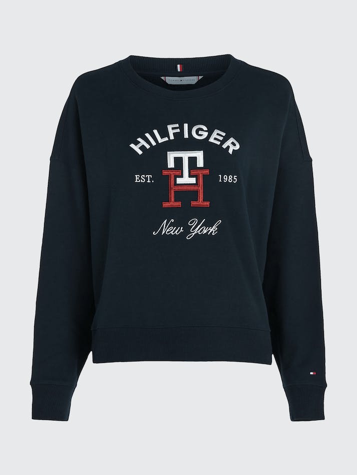 Tommy Hilfiger Arched Logo Monogram Women's Sweatshirt Blue | uqLbigwz5mNS