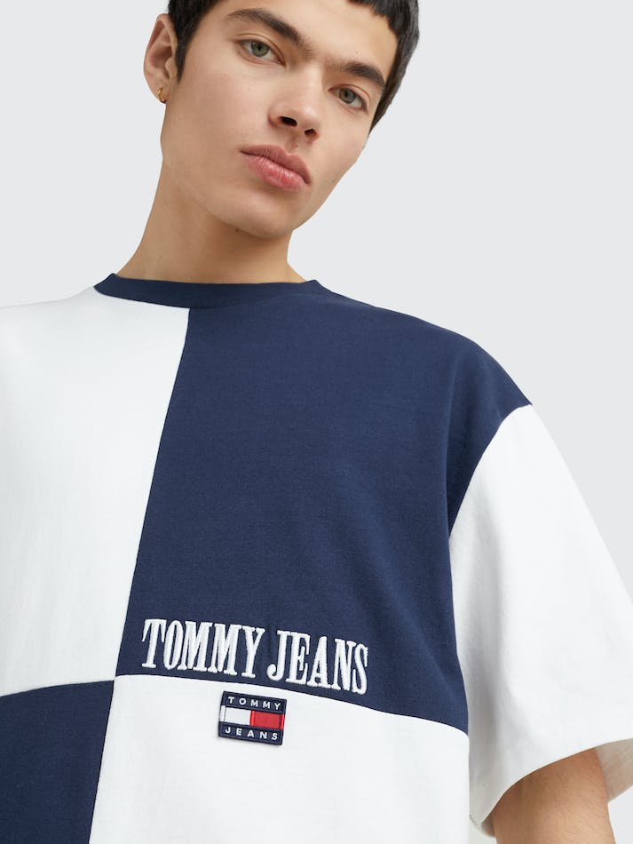 Tommy Jeans Archive Colour-Blocked Oversized Men's T Shirts Navy | s5VI2GUEDkpW