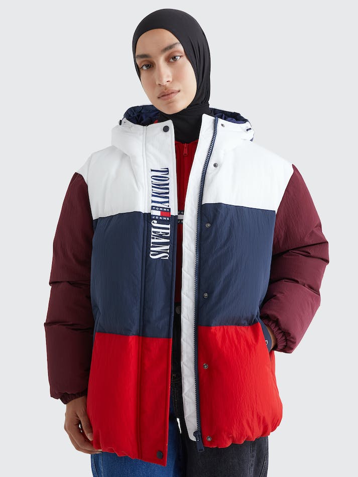 Tommy Jeans Archive Colour-Blocked Puffer Women's Jackets White / Multicolor | Y8H98iRIBECf