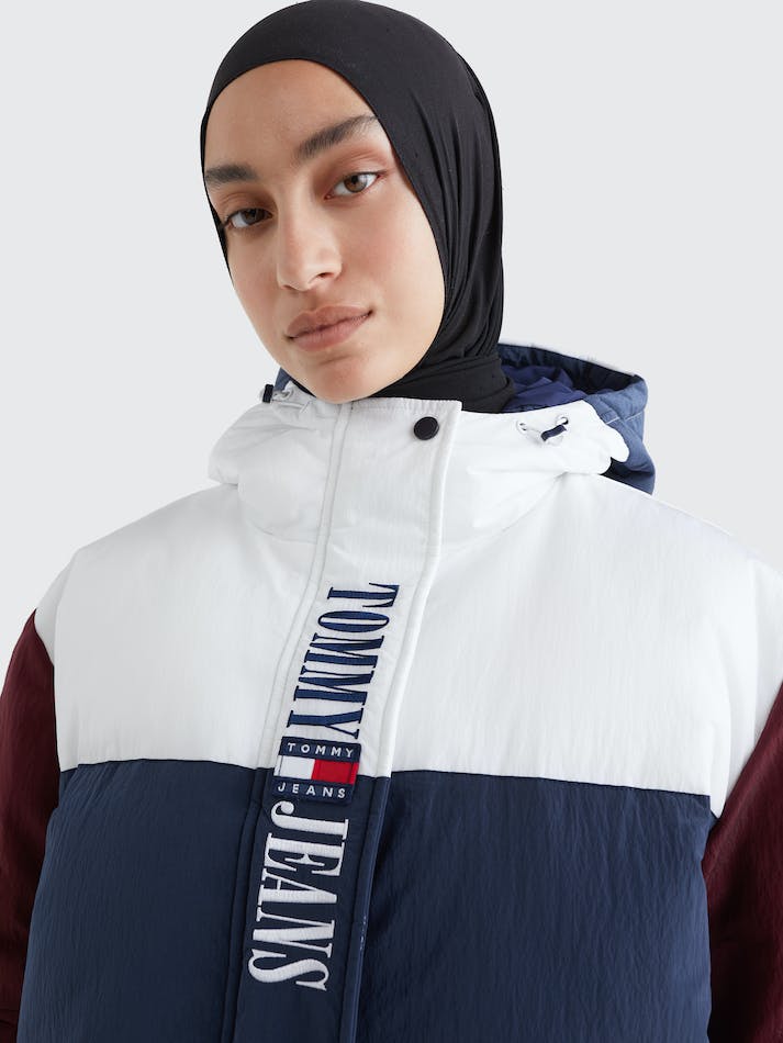 Tommy Jeans Archive Colour-Blocked Puffer Women's Jackets White / Multicolor | Y8H98iRIBECf