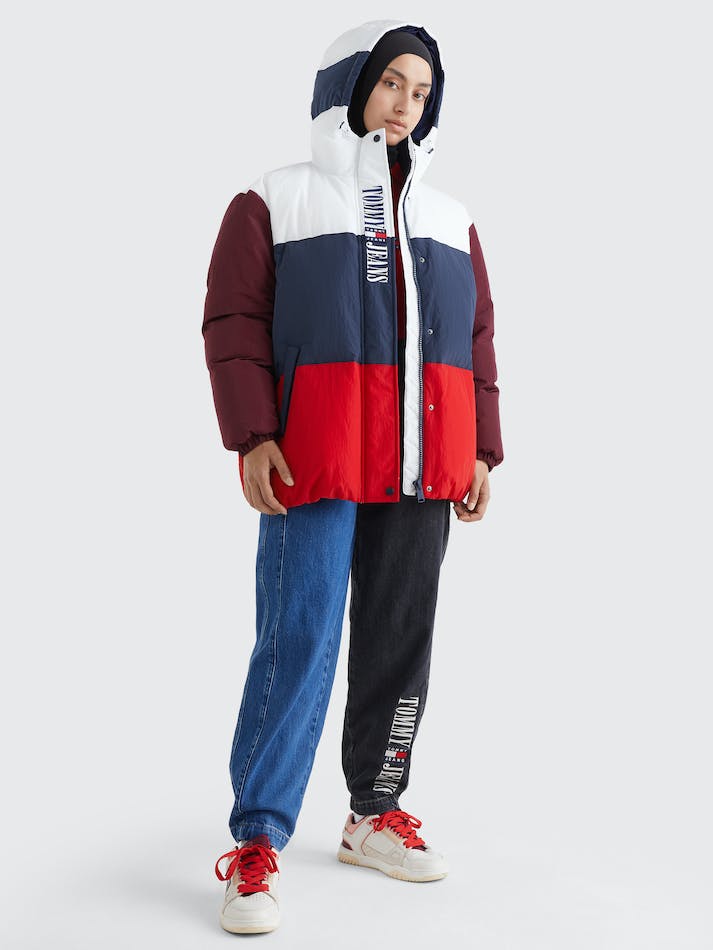 Tommy Jeans Archive Colour-Blocked Puffer Women\'s Jackets White / Multicolor | Y8H98iRIBECf