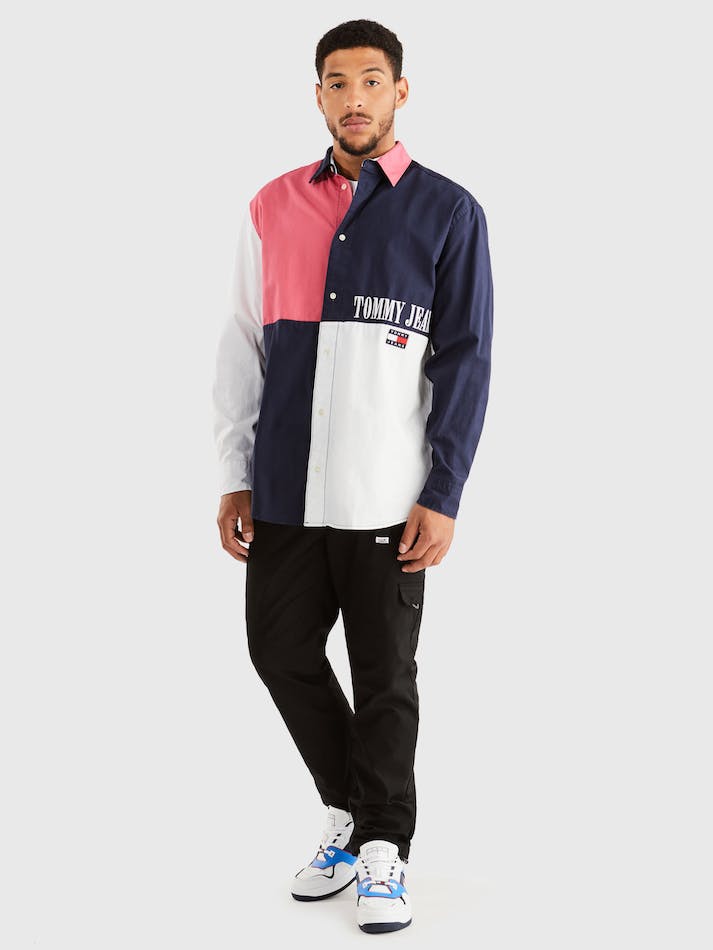 Tommy Jeans Archive Colourblock Men's Shirts Navy | c3WXbif7xaDu