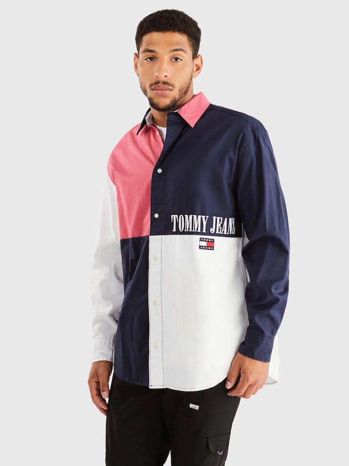 Tommy Jeans Archive Colourblock Men\'s Shirts Navy | c3WXbif7xaDu