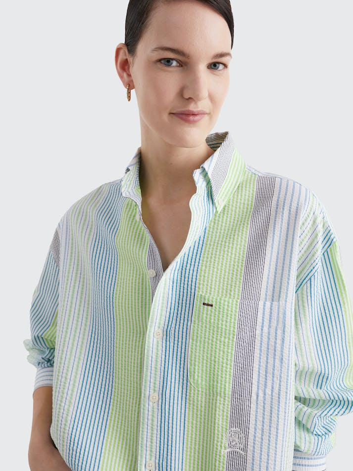 Tommy Hilfiger Archive Crest Dual Gender Boyfriend Women's Shirts Light Green | gysuoh4DUXQ7