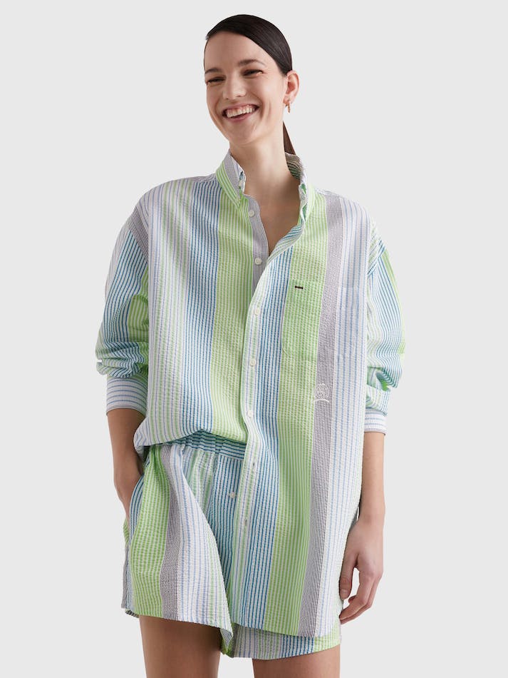 Tommy Hilfiger Archive Crest Dual Gender Boyfriend Women's Shirts Light Green | gysuoh4DUXQ7