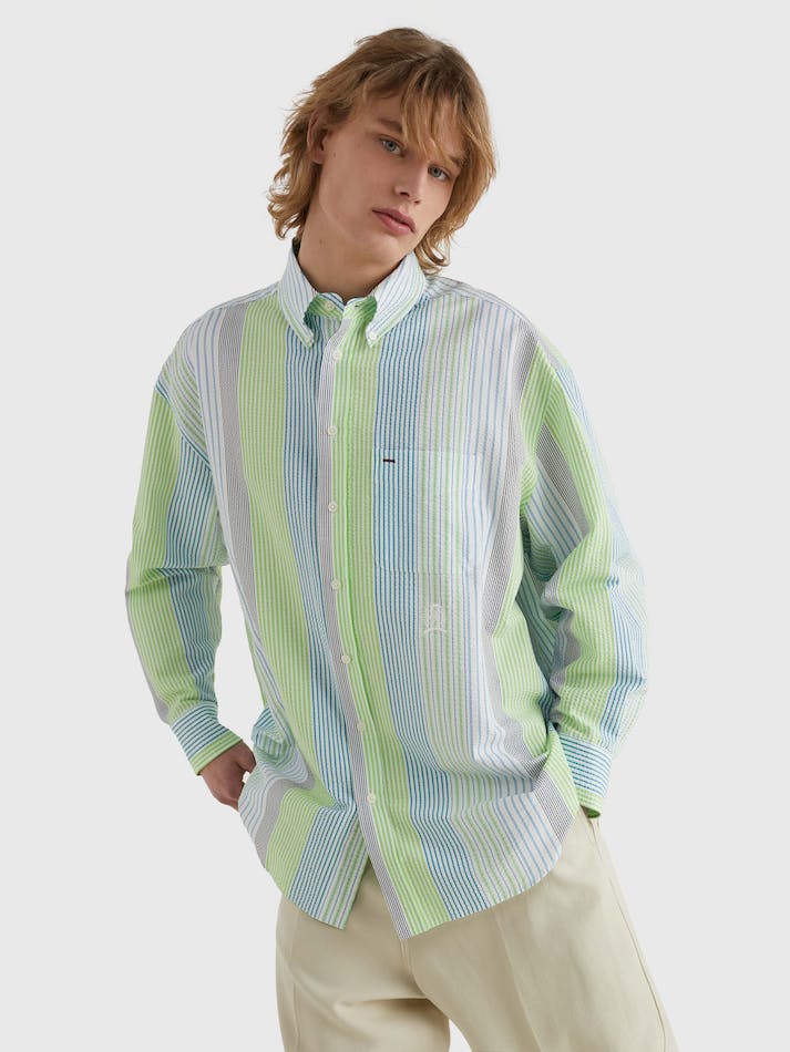 Tommy Hilfiger Archive Crest Dual Gender Boyfriend Women's Shirts Light Green | gysuoh4DUXQ7