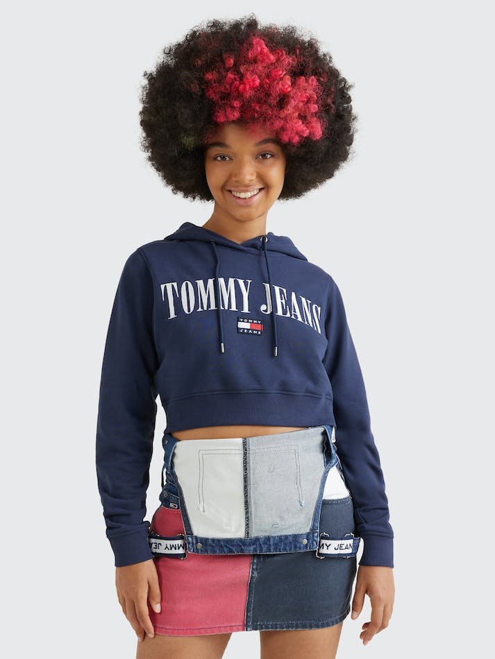 Tommy Jeans Archive Cropped Fit Double Women's Hoodie Navy | SDgcXWZKofZv