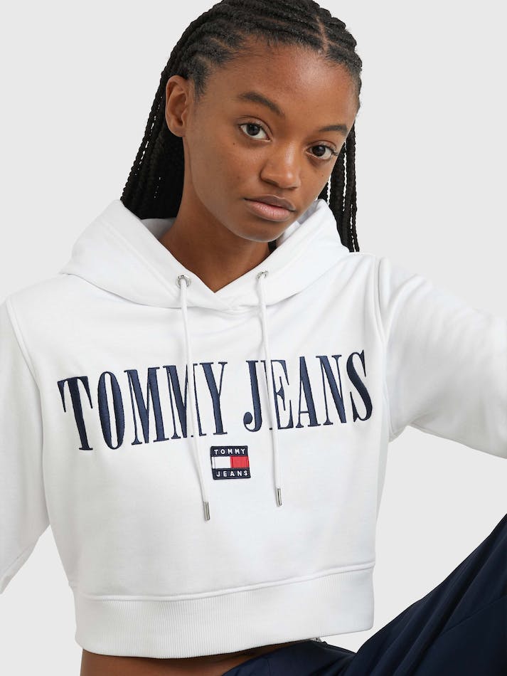 Tommy Jeans Archive Cropped Fit Double Women's Hoodie White | ZNPjKGl9KGqF