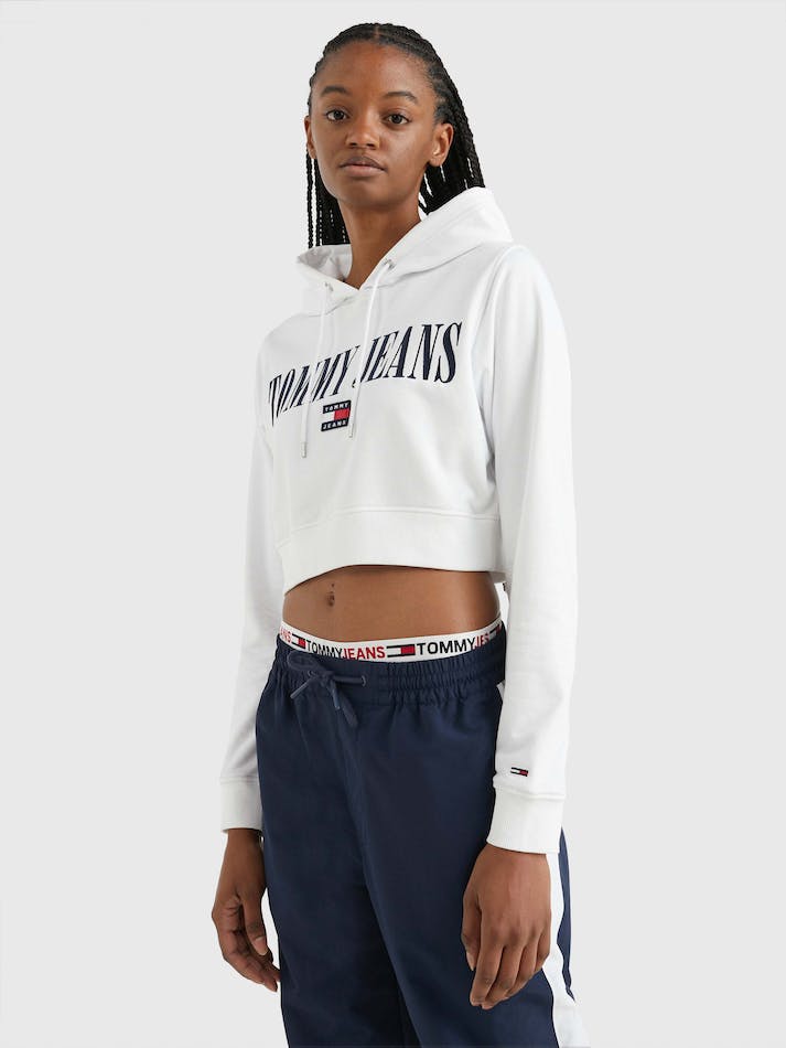 Tommy Jeans Archive Cropped Fit Double Women\'s Hoodie White | ZNPjKGl9KGqF