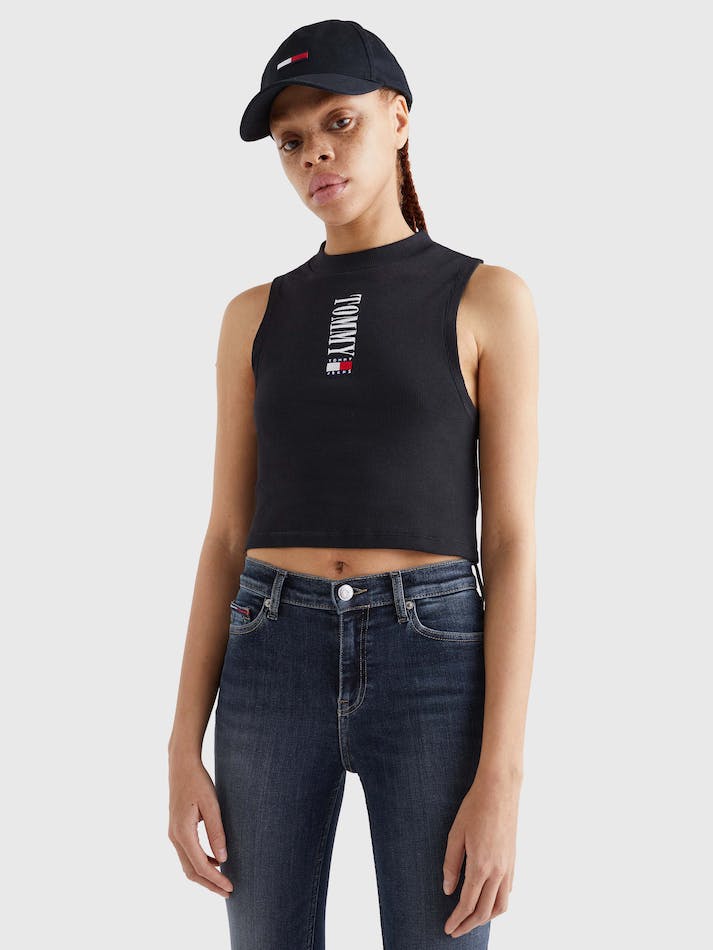 Tommy Jeans Archive Cropped Fit Logo Tank Women's T Shirts Black | 3G1lRS2EzSyV