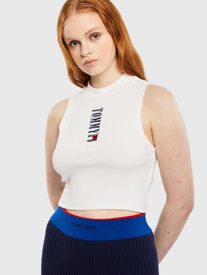 Tommy Jeans Archive Cropped Fit Logo Tank Women's T Shirts White | agUCr8cg8SAV