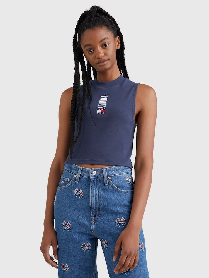 Tommy Jeans Archive Cropped Fit Logo Tank Women's T Shirts Navy | kwYbwSekoN2D