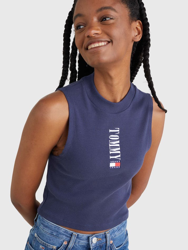 Tommy Jeans Archive Cropped Fit Logo Tank Women's T Shirts Navy | kwYbwSekoN2D