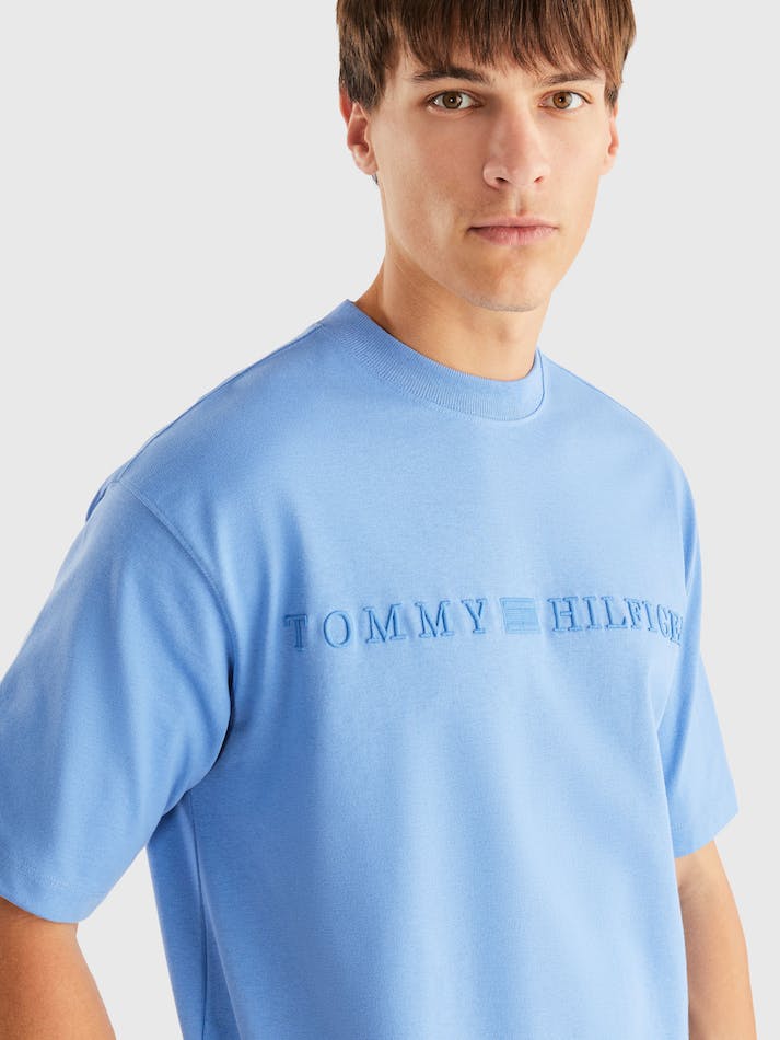 Tommy Hilfiger Archive Hilfiger Logo Men's T Shirts Blue | uxKrbVkAXmeh