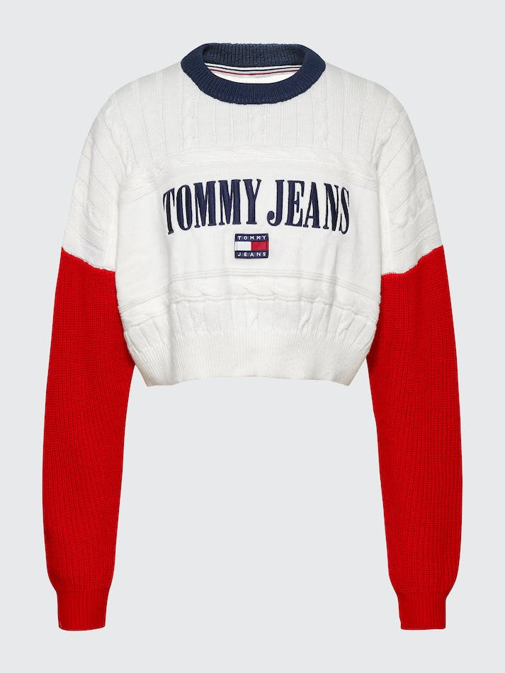 Tommy Jeans Archive Relaxed Cropped Women's Jumpers Deep Red / Multicolor | J3QZGDE6K0To