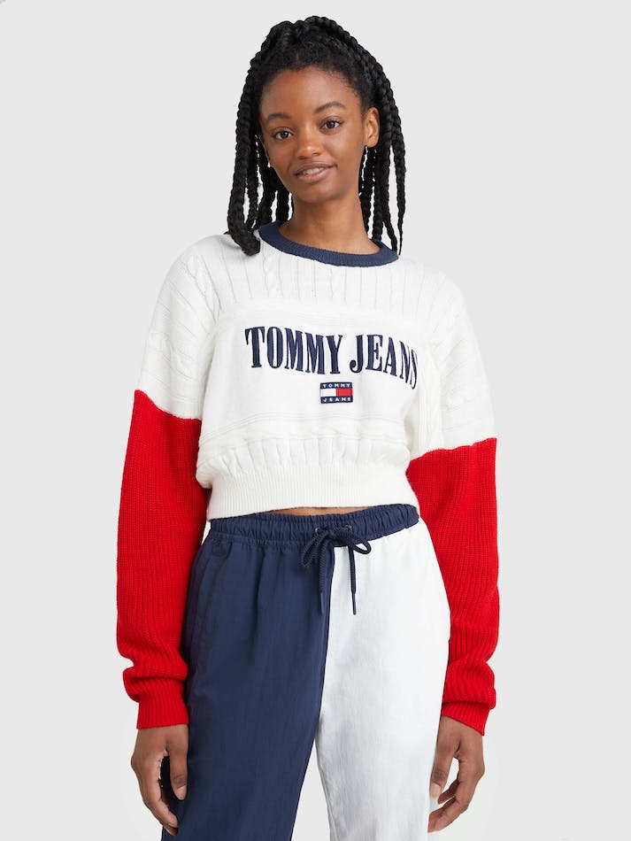 Tommy Jeans Archive Relaxed Cropped Women's Jumpers Deep Red / Multicolor | J3QZGDE6K0To