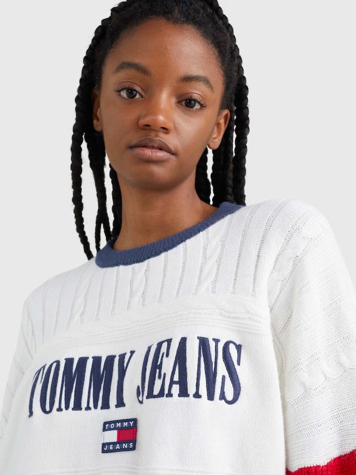 Tommy Jeans Archive Relaxed Cropped Women's Jumpers Deep Red / Multicolor | J3QZGDE6K0To