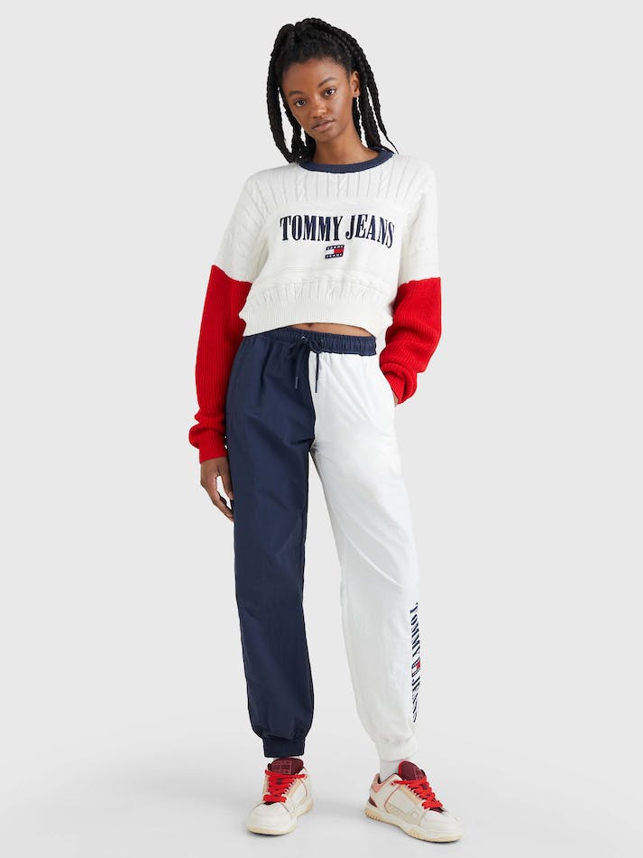 Tommy Jeans Archive Relaxed Cropped Women\'s Jumpers Deep Red / Multicolor | J3QZGDE6K0To