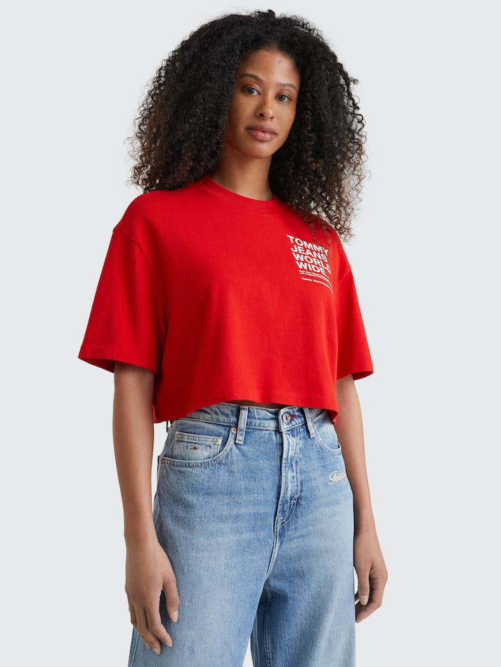 Tommy Jeans Back Logo Crop Women's T Shirts Deep Red | alEvW6gztWt3