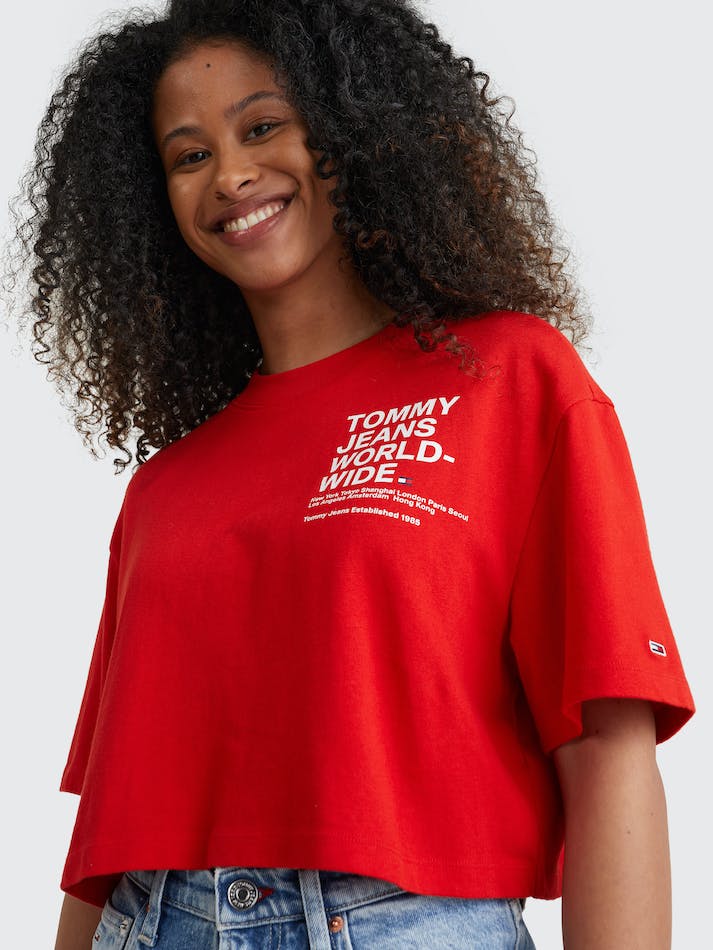 Tommy Jeans Back Logo Crop Women's T Shirts Deep Red | alEvW6gztWt3