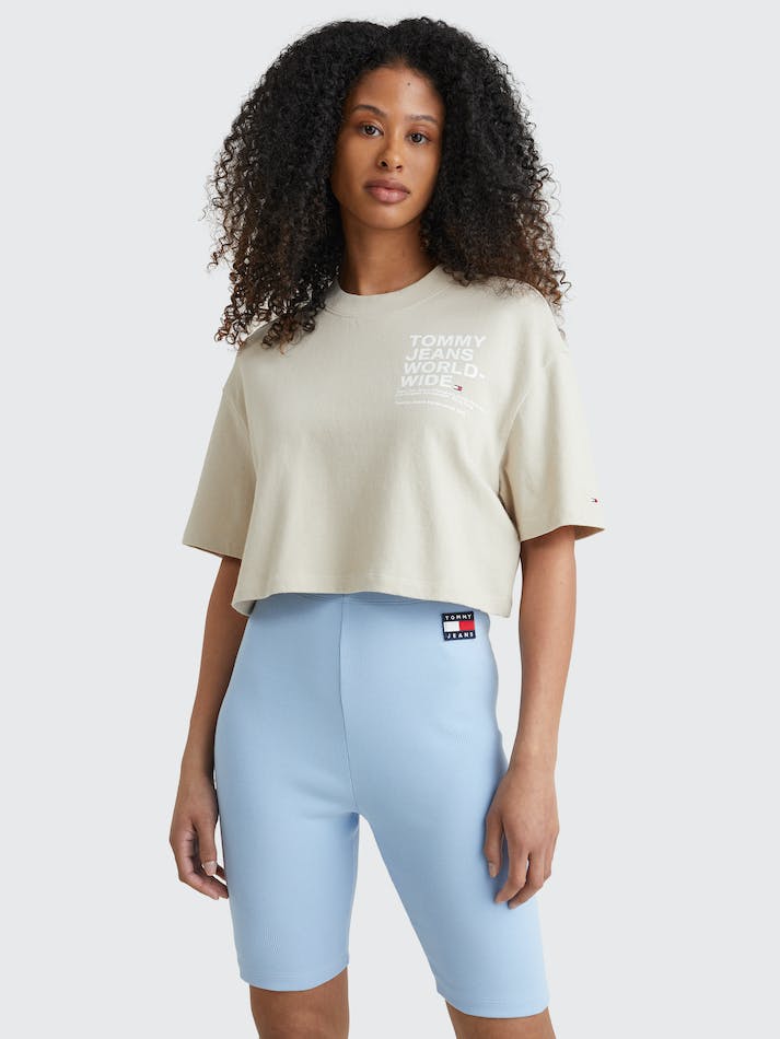 Tommy Jeans Back Logo Crop Women's T Shirts Beige | bm2wAJkXyaz0