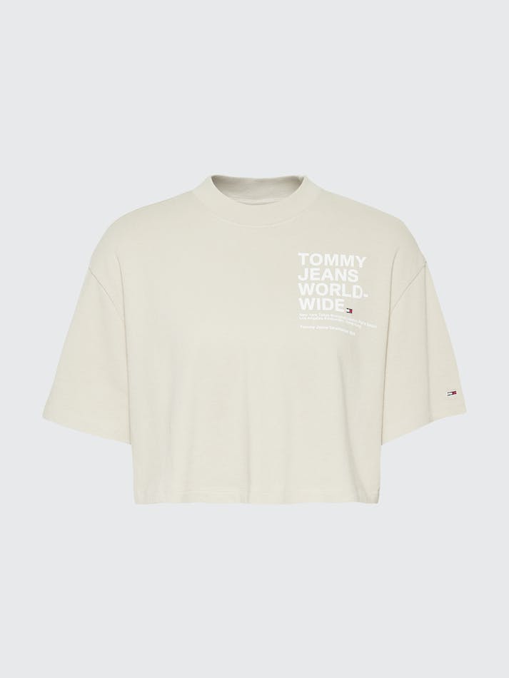 Tommy Jeans Back Logo Crop Women's T Shirts Beige | bm2wAJkXyaz0