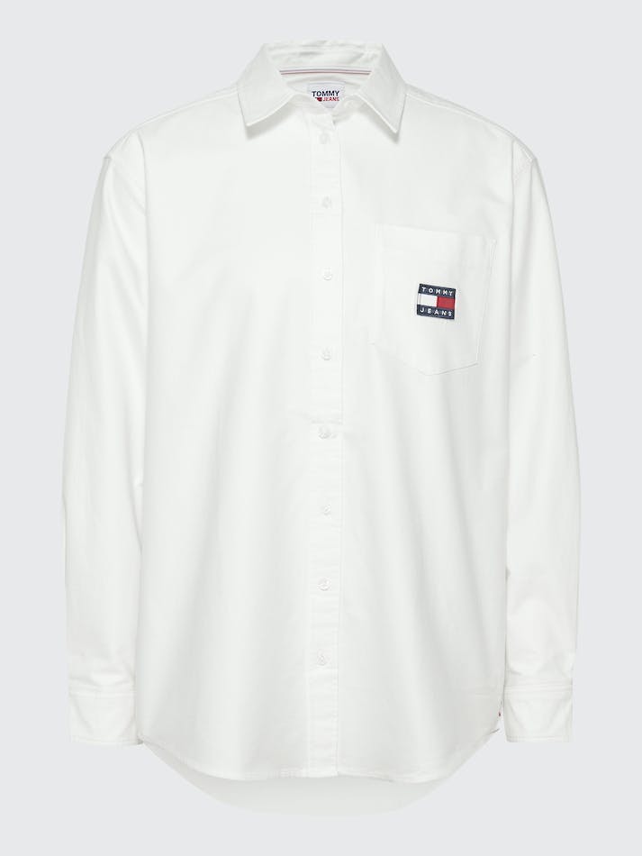 Tommy Jeans Badge Boyfriend Women's Shirts White | rnZ3EfZsoUva