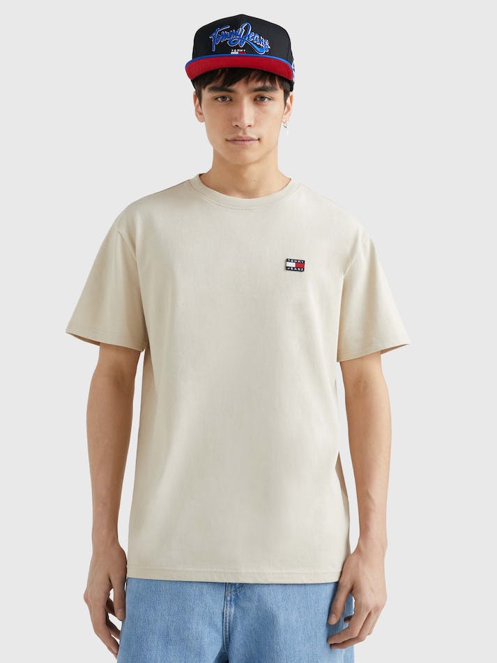 Tommy Jeans Badge Classic Fit Men's T Shirts Beige | z4MfE8COwTJC