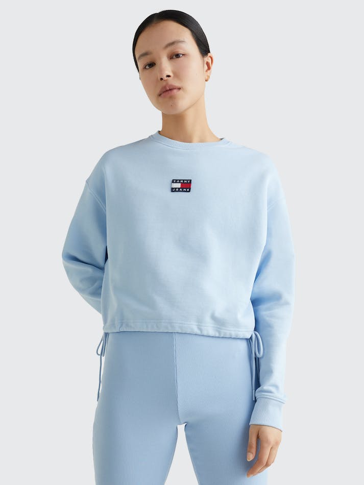 Tommy Jeans Badge Cropped Drawstring Women's Sweatshirt Blue | GhkepgW99HAu