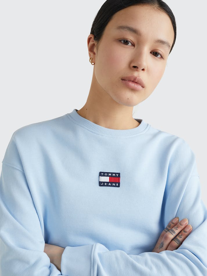 Tommy Jeans Badge Cropped Drawstring Women's Sweatshirt Blue | GhkepgW99HAu