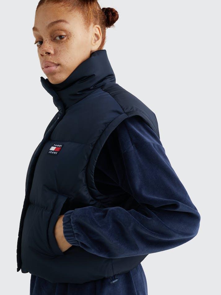 Tommy Jeans Badge Cropped Padded Puffer Women's Jackets Navy | XHpoqOGUXFWz