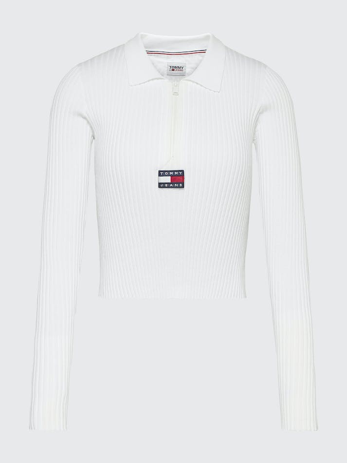 Tommy Jeans Badge Half-Zip Ribbed Women's Jumpers White | 5TH5AYeXs8J4