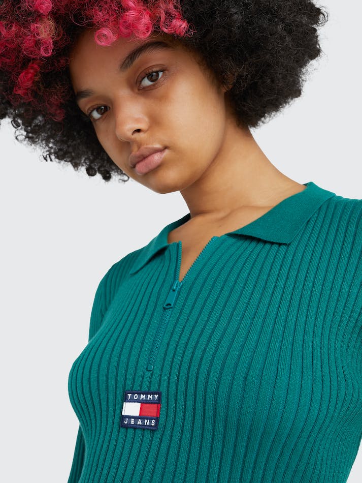 Tommy Jeans Badge Half-Zip Ribbed Women's Jumpers Dark Green | 8RRlokeD2Cca