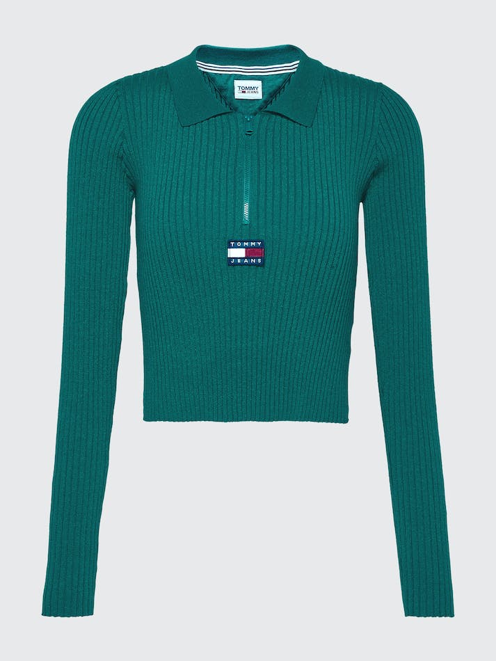 Tommy Jeans Badge Half-Zip Ribbed Women's Jumpers Dark Green | 8RRlokeD2Cca