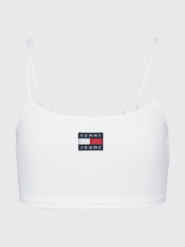 Tommy Jeans Badge Rib Knit Crop Women's Tops White | ceAgSDpiZ0ZI