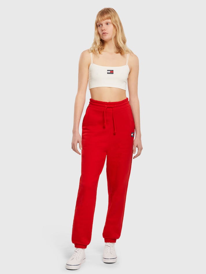 Tommy Jeans Badge Rib Knit Crop Women's Tops White | ceAgSDpiZ0ZI