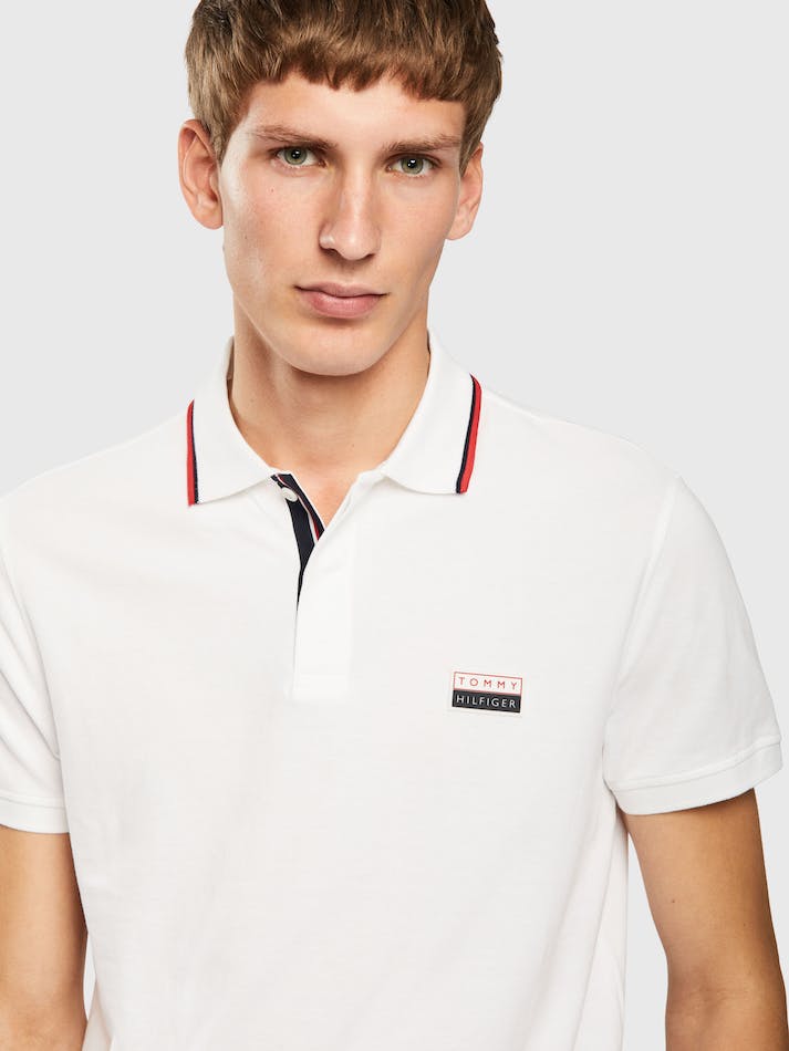 Tommy Hilfiger Badge Tipped Regular Men's Polo Shirts White | rjJ7RDouGyQU