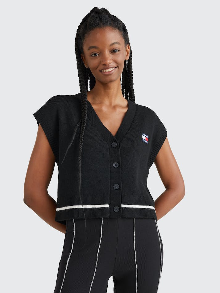 Tommy Jeans Badge V-Neck Cardigan Women's Vest Black | LimXqajXkunm