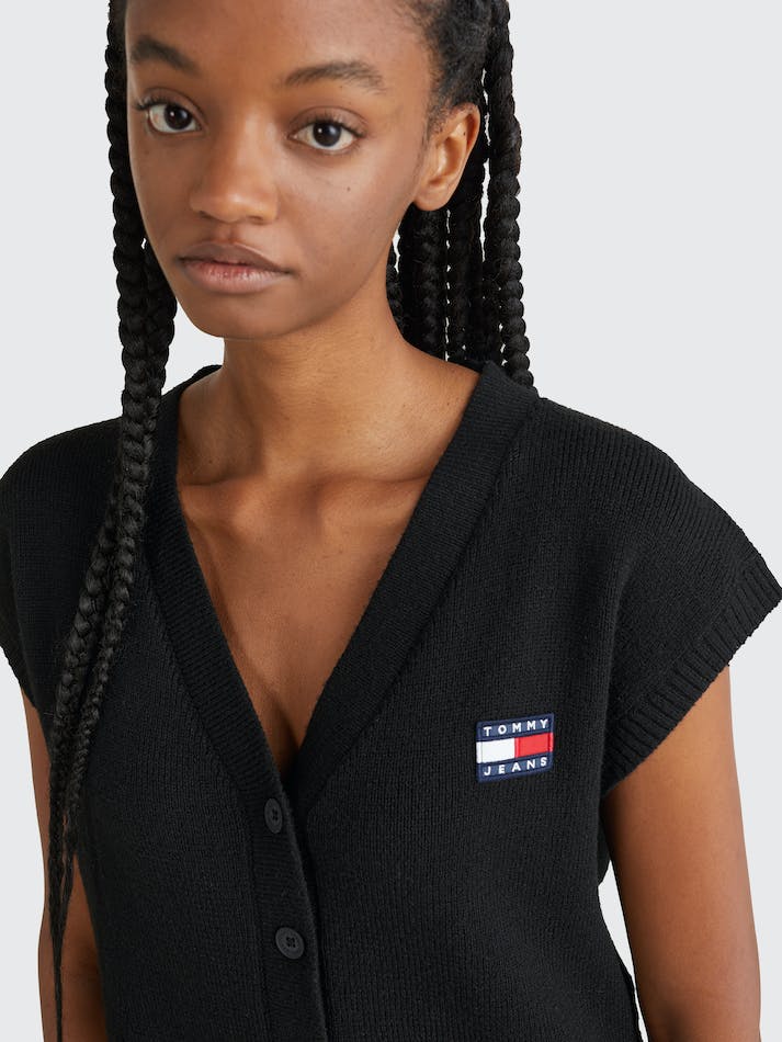 Tommy Jeans Badge V-Neck Cardigan Women's Vest Black | LimXqajXkunm