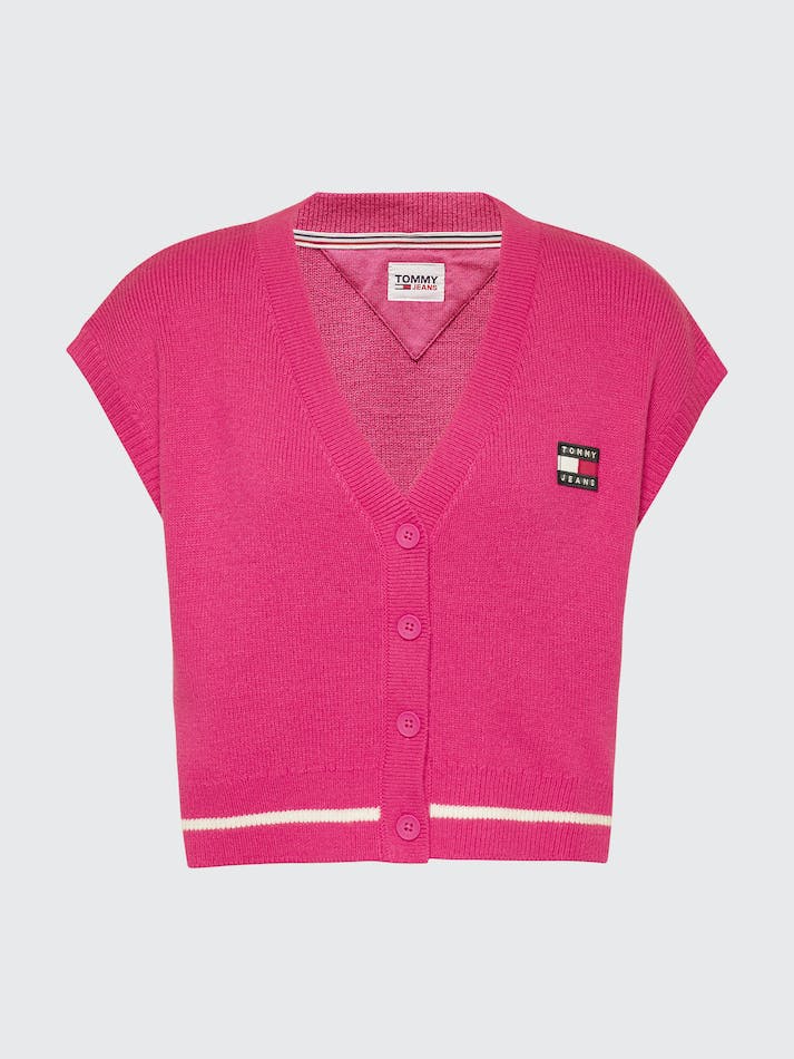 Tommy Jeans Badge V-Neck Cardigan Women's Vest Pink | QEWfWr1y01vA